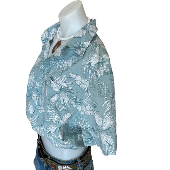 Hawaiian Shirt Tropical Button Down Crop Top One Size Boxy Coconutgirl Unique - Picture 3 of 6